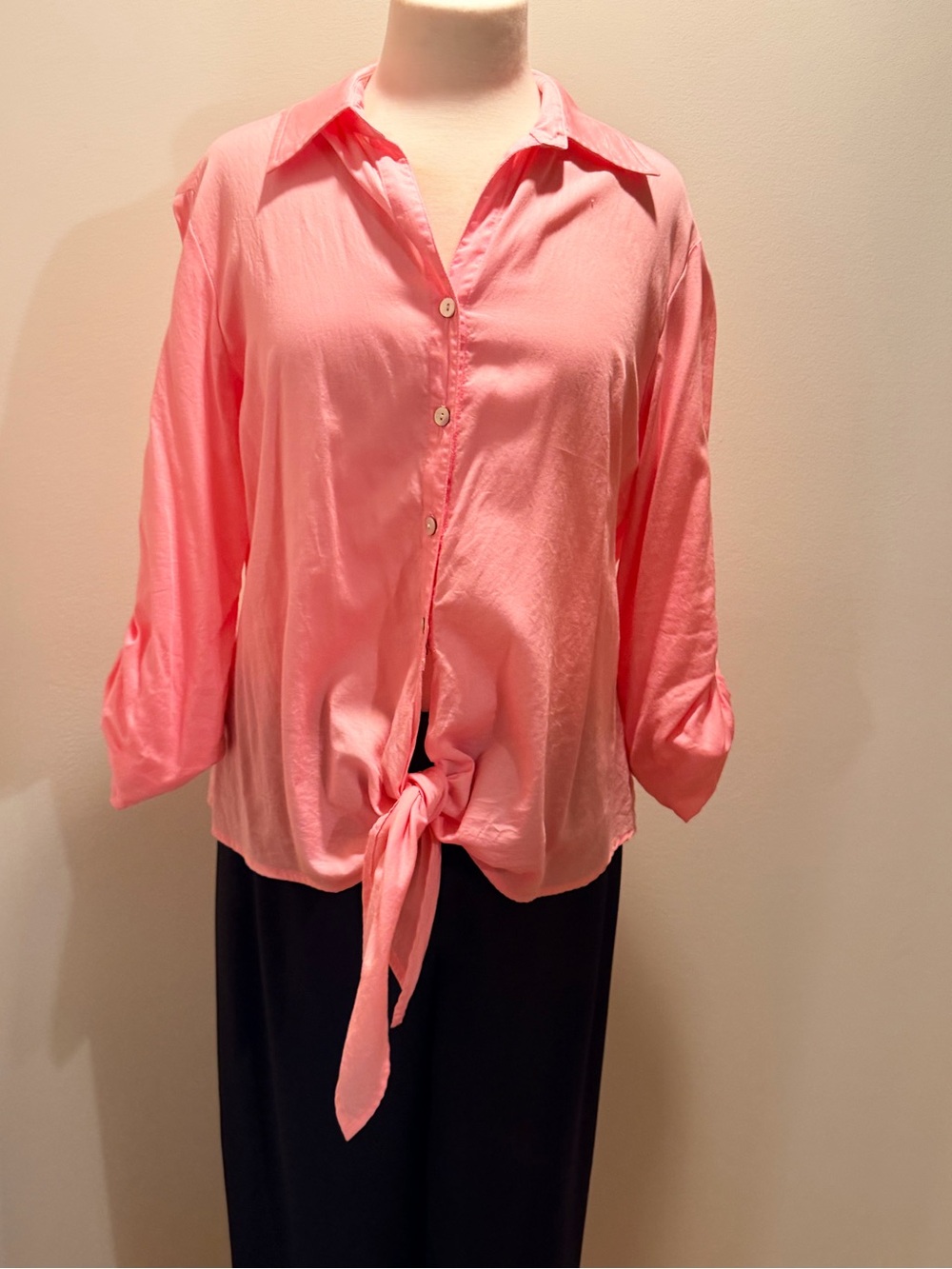 Finley Coral Pink Tie-Front Button Down Shirt